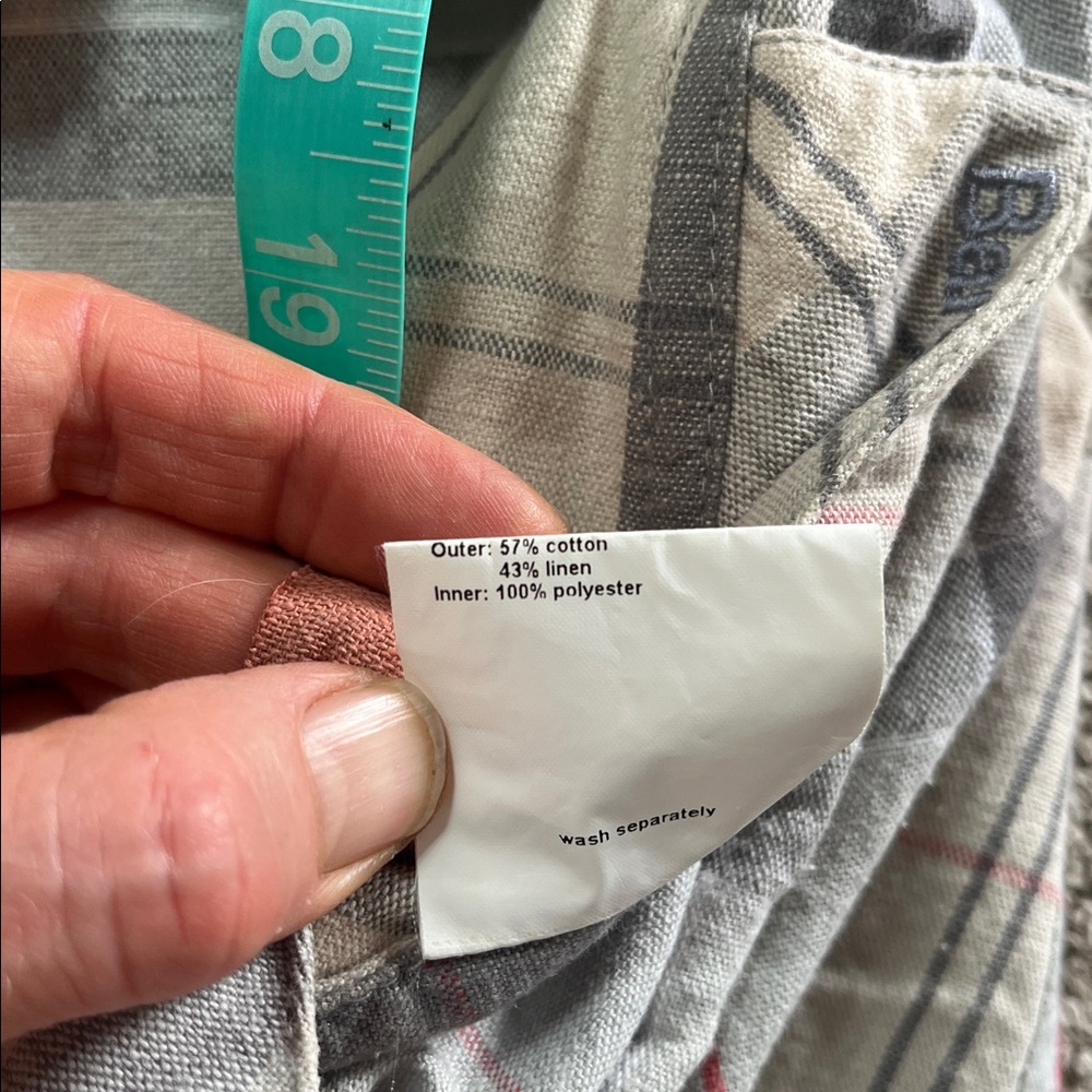 Classic Barbour Pastel Plaid sz4 Cotton Linen Tortoiseshell Hardware Trench EUC - Picture 10 of 16